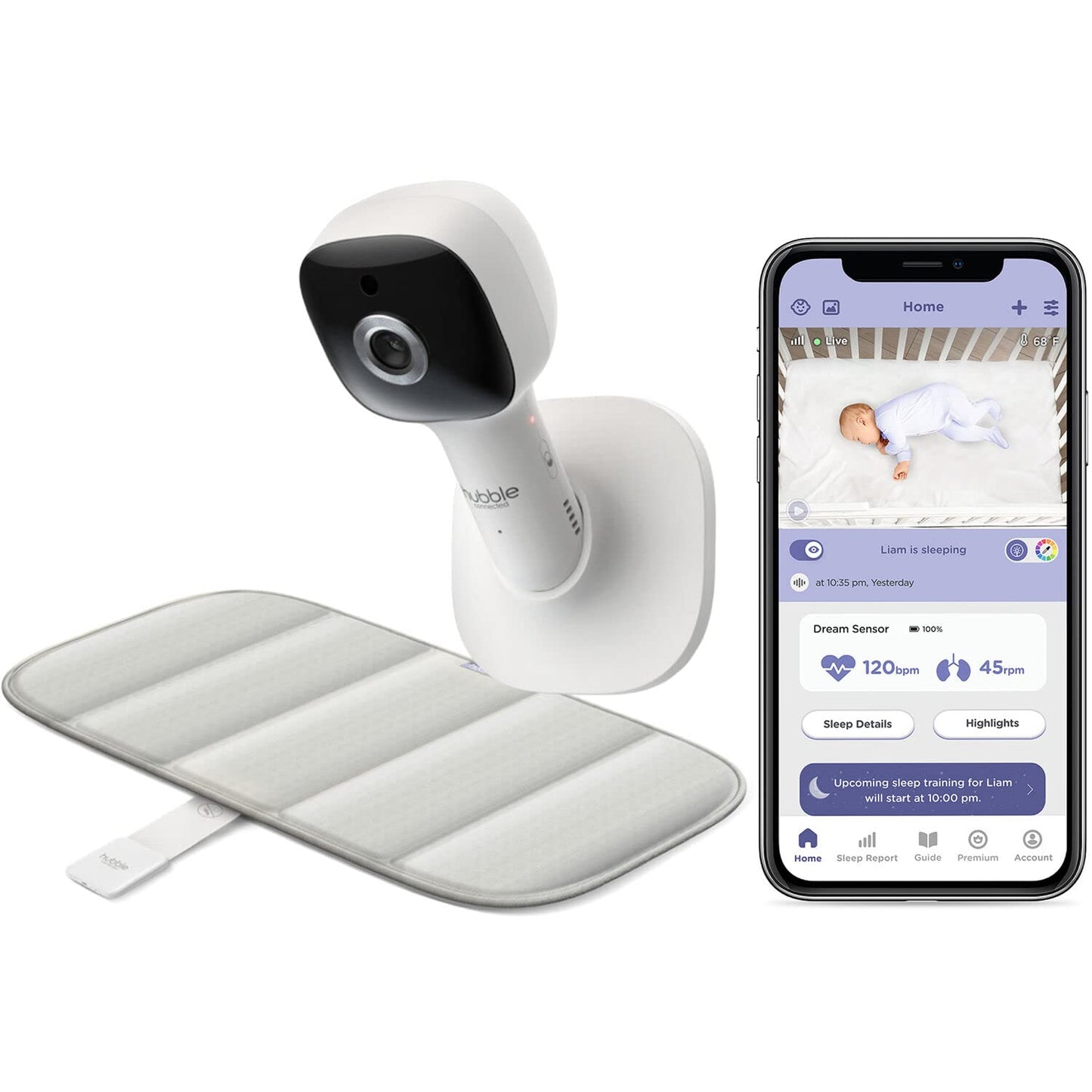 Hubble Connected Dream+ Non-Wearable, Smart Wi-Fi Enabled Baby Movement Monitor for Heart-Rate and Breathing Supervision, HD Bab