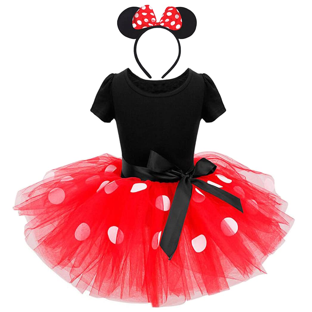Dressy Daisy Little Girl Costume Polka Dots Fancy Dress Up with Headband Birthday Party 6-7 Red 261