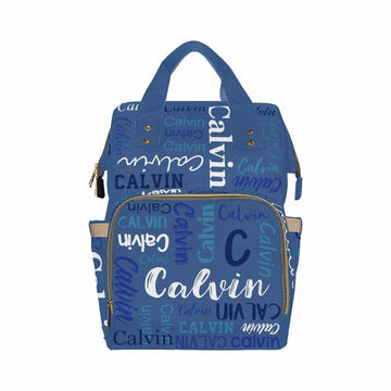 Artsadd Custom Name Diaper Bag For Mom, Personalized Blue Monogram Backpack With Stroller Straps Large Travel Shoulder Bag Capac