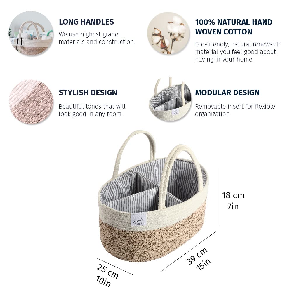 Organihaus Brown Baby Diaper Caddy Organizer For Changing Table, Baby Shower Basket, Car Diaper Basket Organizer, Diaper Caddy F