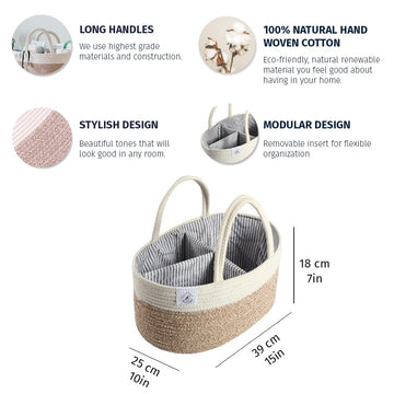 Organihaus Brown Baby Diaper Caddy Organizer For Changing Table, Baby Shower Basket, Car Diaper Basket Organizer, Diaper Caddy F