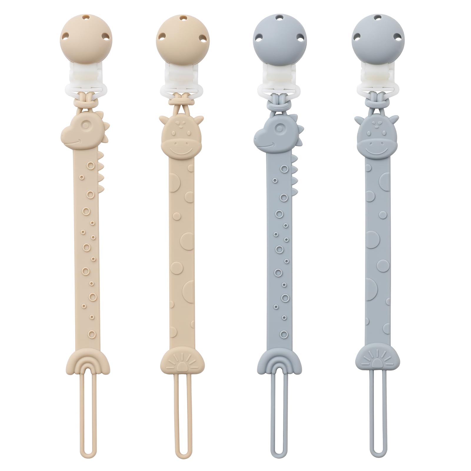 Yiveko Pacifier Clips For Baby One Piece Silicone Pacifier Holder Clips For Boys Girls Paci Binky Clips 4Pcs Pacifier Clip Anima