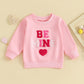 Kayotuas Toddler Girl Valentines Shirt Fuzzy Embroidered Letters Heart Sweatshirt Long Sleeve Crewneck Pullover Sweater Tops (Be