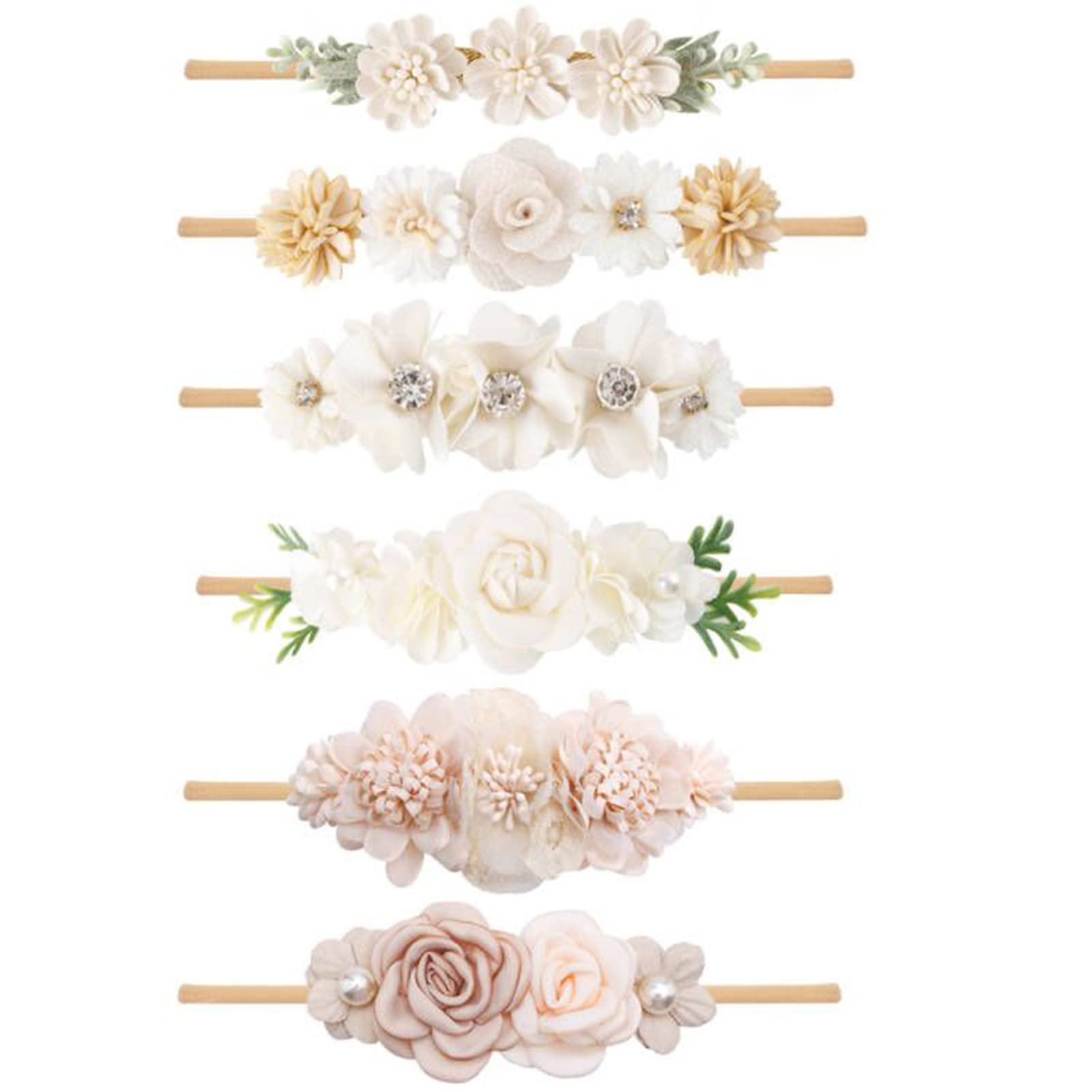 Mligril 6Pcs Baby Floral Headbands Set-Infant Flower Elastic Hair Band Bows Wraps For Toddles Infant
