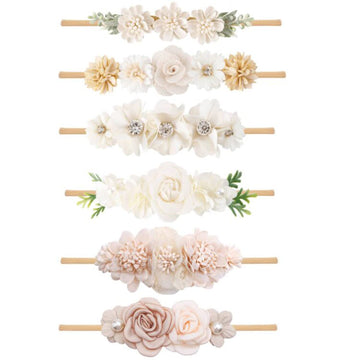 Mligril 6Pcs Baby Floral Headbands Set-Infant Flower Elastic Hair Band Bows Wraps For Toddles Infant