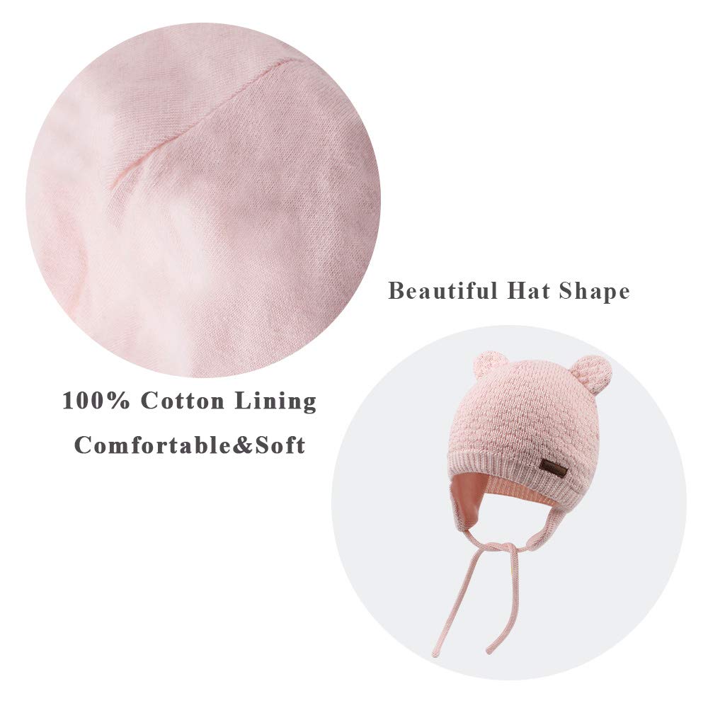 Xiaohawang Warm Baby Hat Cute Bear Toddler Earflap Beanie For Fall Winter (0-6 Months, A-Pink)