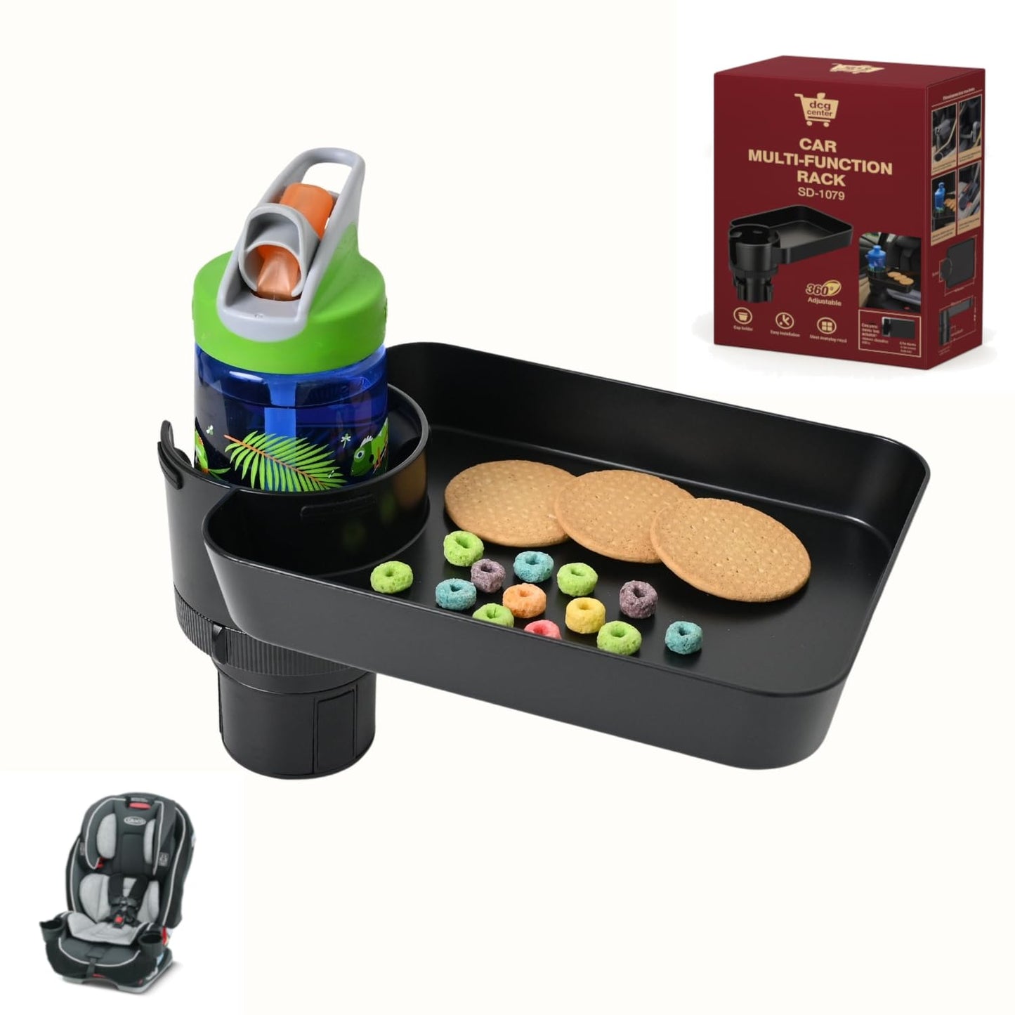 Car Seat Tray for Kids, Adjustable Base Seat Tray, Car Seat Snack Tray, Car Seat Cup Holder Tray, Seat Tray for Kids Travel, Car