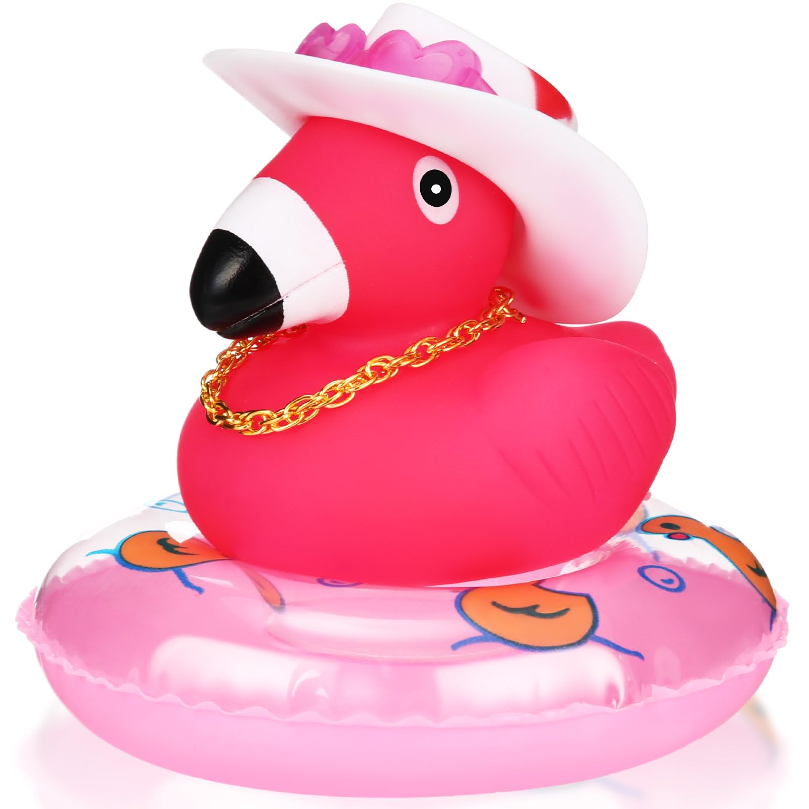 Sotiff Rubber Flamingo Pink Flamingo Rubber Ducks Squeaky Mini Ducks with Mini Cowboy Hats Swim Ring Gold Chain and Sunglasses f