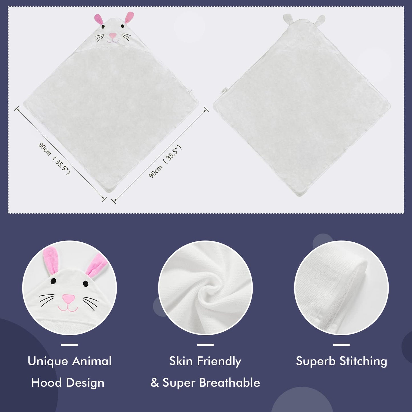 Michley Animal Face Hooded Baby Towel Cotton Bathrobe For Boys Girls 0-6 Year White