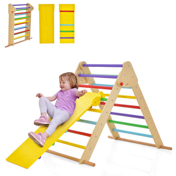 Honey Joy Triangle Climber With Ramp, Indoor Kids Climbing Triangle Ladder For Daycare, Gym & Playground, Folding Wooden Montess