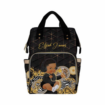 Artsadd Personalized Diaper Bag Backpack, Golden Stripe Necklace Nappy Backpack Large Travel Shoulder Bag Customized Multifuncti