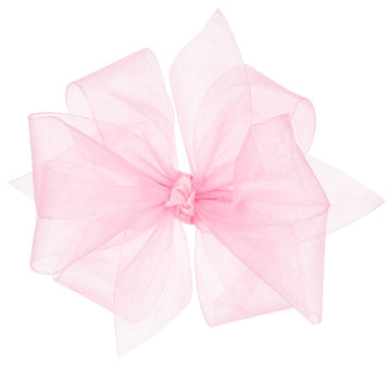 Wee Ones Girls Organza Double Hair Bow on a WeeStay Clip with Satin Knot Center, Medium, Light Pink
