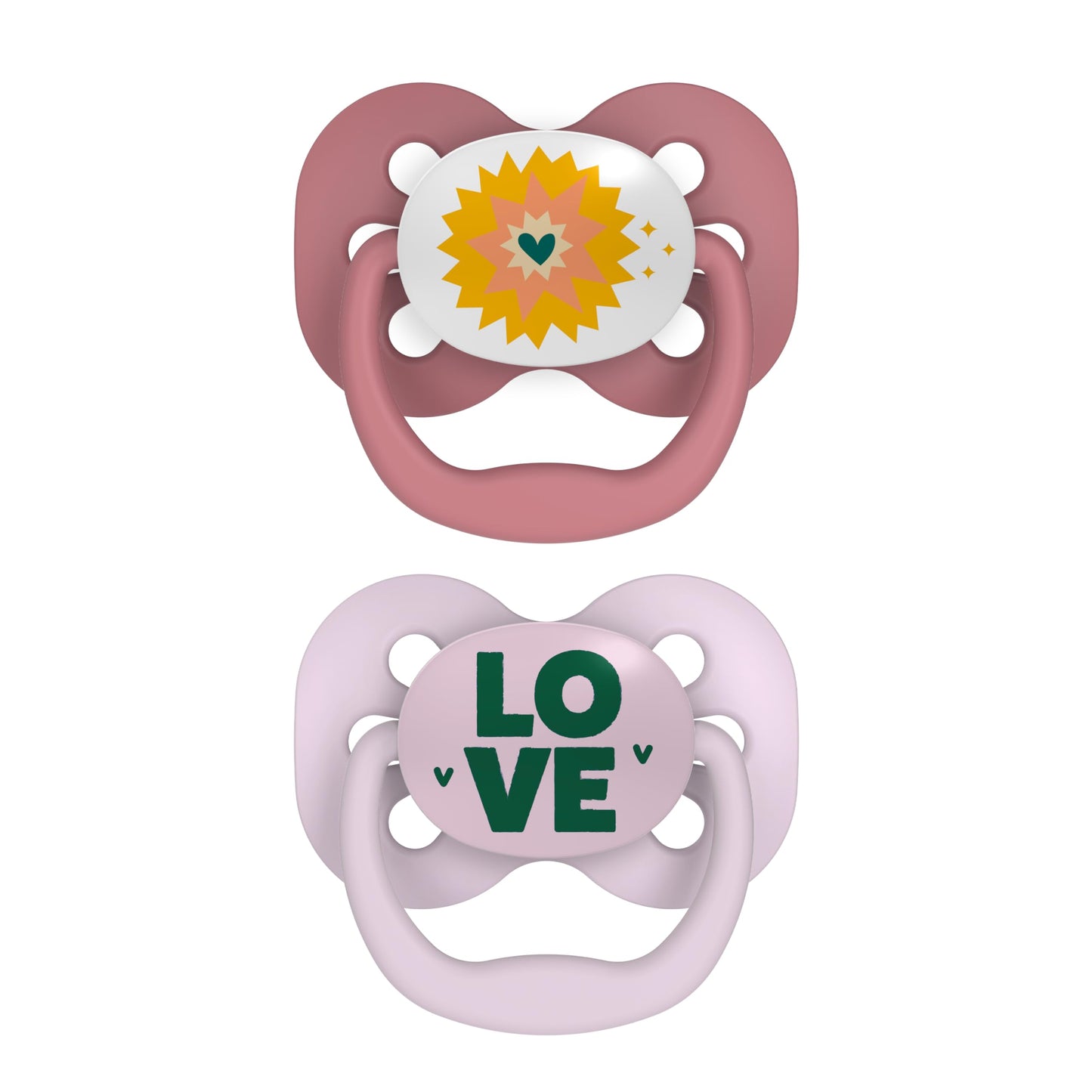 Dr. Brown'S Advantage Baby Pacifier, Fully Symmetrical Soother With Soft Silicone Bulb, 0-6M, Bpa Free, Lavender Love, 2 Pack (S