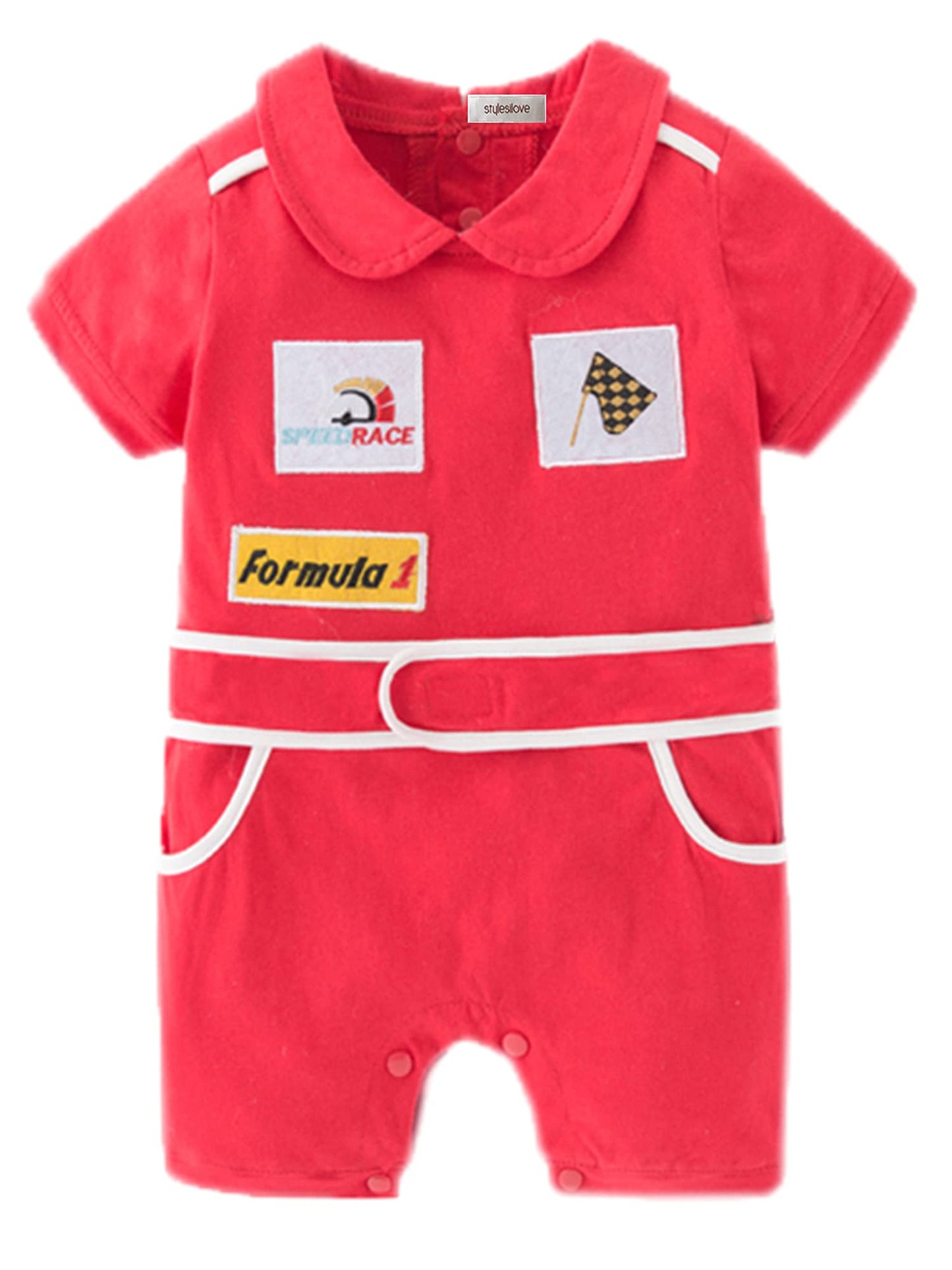 Stylesilove Baby Boy Short Sleeves Chic Car Racer Cotton Romper Halloween Baby Boy Clothes (Red, 80/6-12 Months)