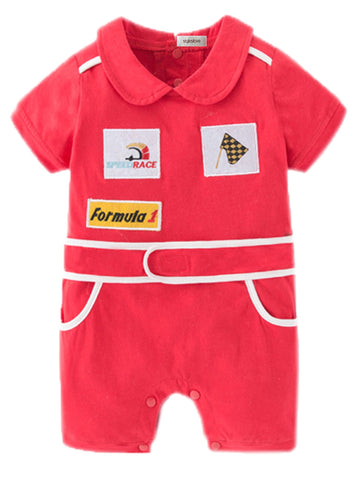 Stylesilove Baby Boy Short Sleeves Chic Car Racer Cotton Romper Halloween Baby Boy Clothes (Red, 80/6-12 Months)