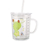 ROUMYKS Cartoon Print Milk Glass Cup for Kids with Handle, Spill Proof Lid & Reusable Silicone Straw, Heat Resistant Drinking Mu