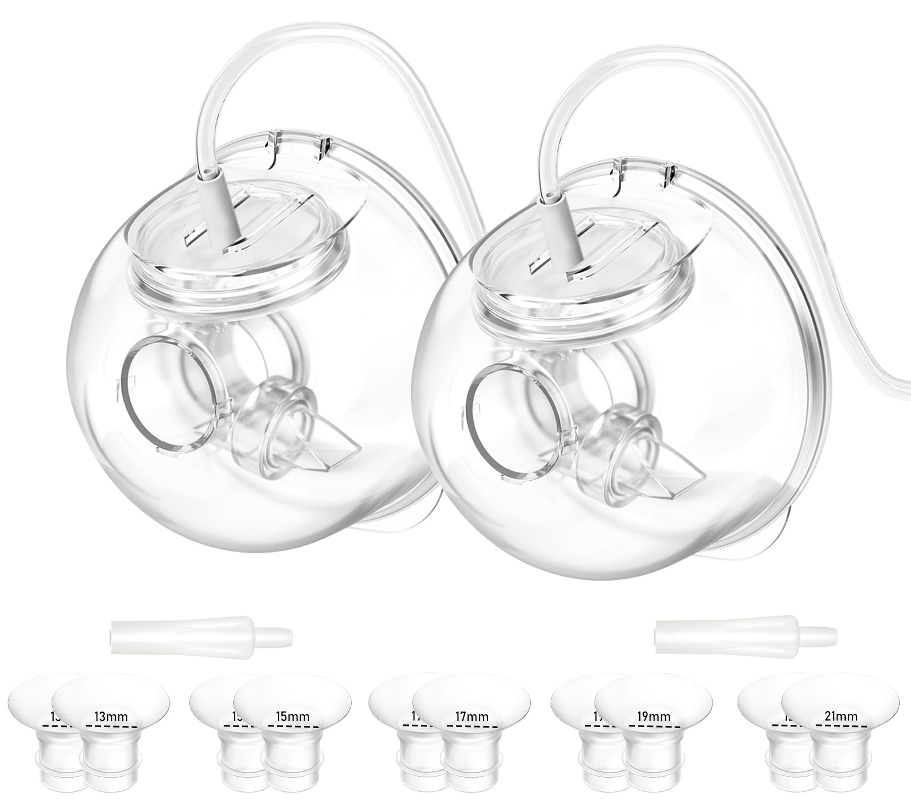2 Pack CaraCups Wearable Milk Collection Sets and 10pcs Flange Inserts 13/15/17/19/21 * 2pc for Spectra S1 S2 9 Plus and SG, Fit