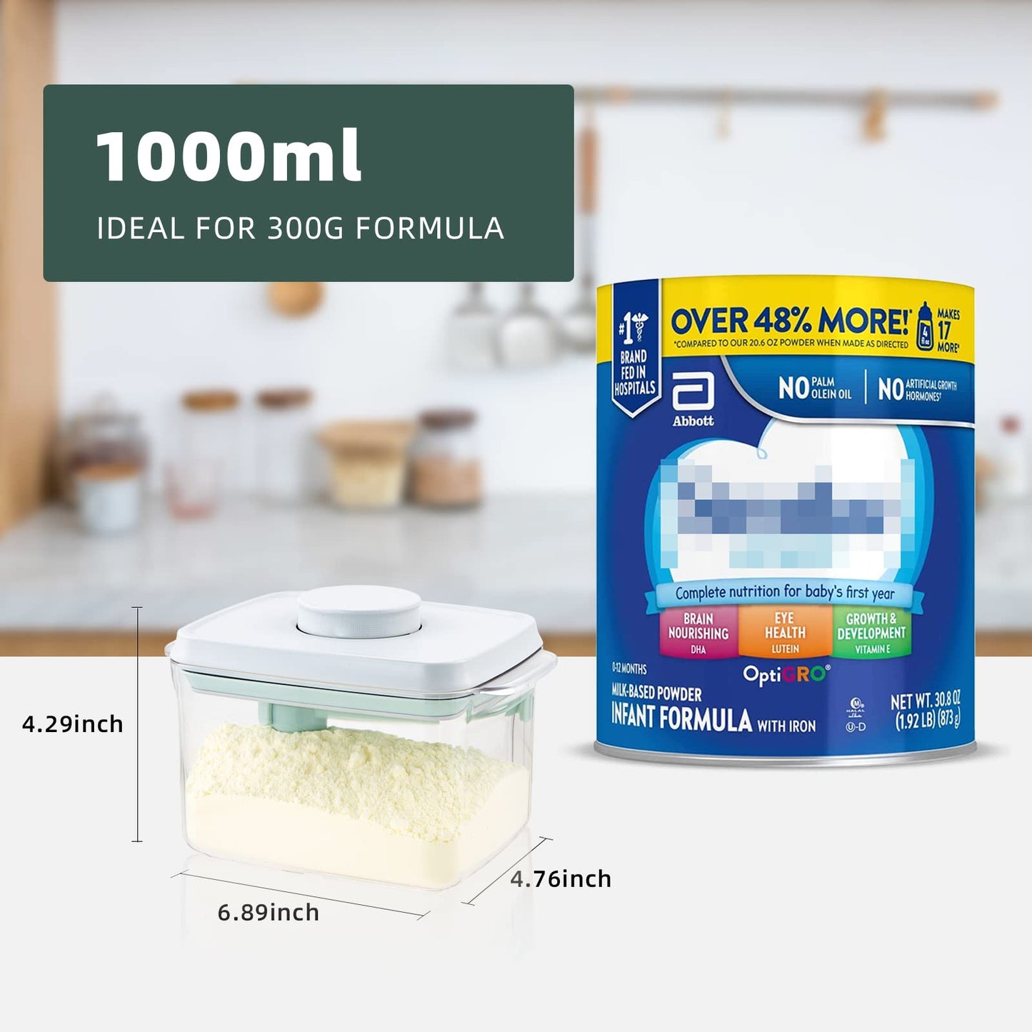 Tourdeus 1000Ml Formula Travel Container Airtight Formula Dispenser On The Go, 11Oz, 0.66Lb, 300G, Clear