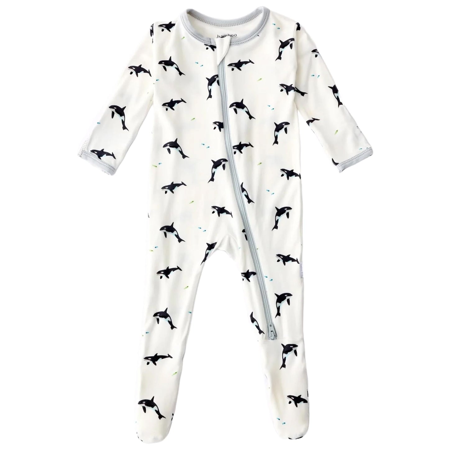 Orca Footie For Baby - 95% Viscose From Bamboo, 5% Spandex - Soft Newborn Sleepwear, Baby Pajamas, Unisex Baby Clothes, Zipper R