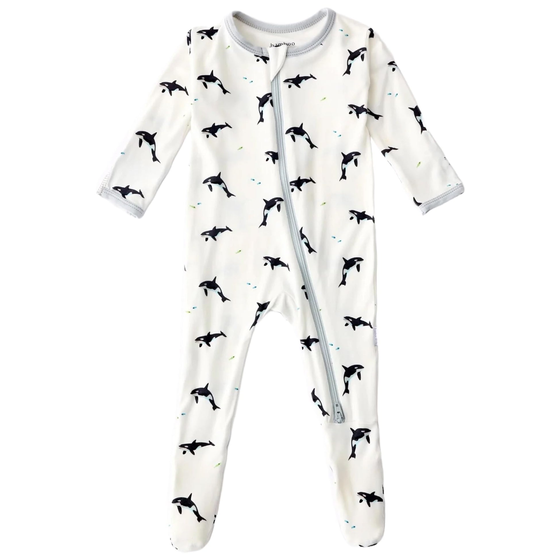 Orca Footie For Baby - 95% Viscose From Bamboo, 5% Spandex - Soft Newborn Sleepwear, Baby Pajamas, Unisex Baby Clothes, Zipper R