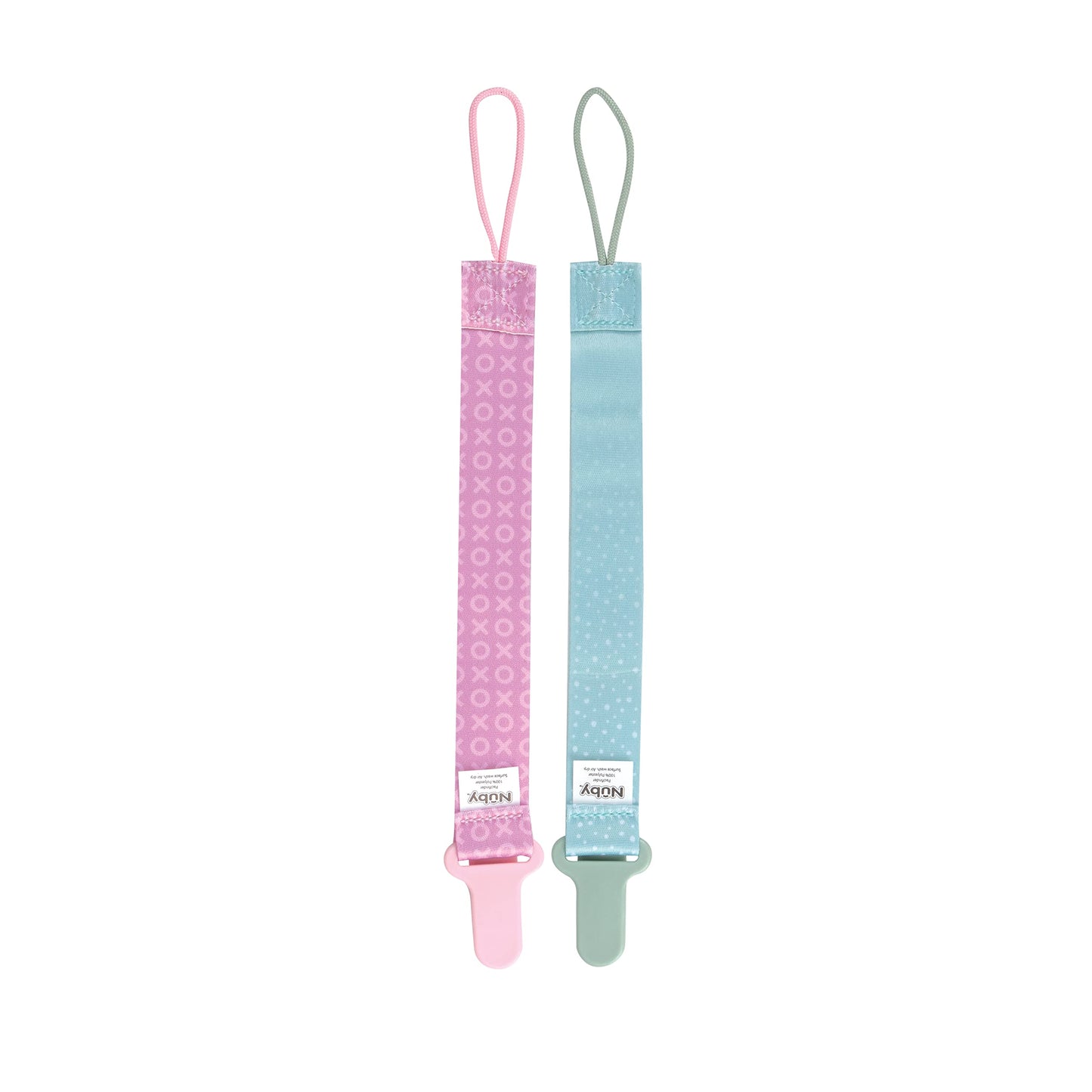 Nuby Pacifinder Baby Pacifier Clip - (2-Pack) - Pacifier Holder Clip With Convenient Hook Loop - Green Dots And Pink Xos