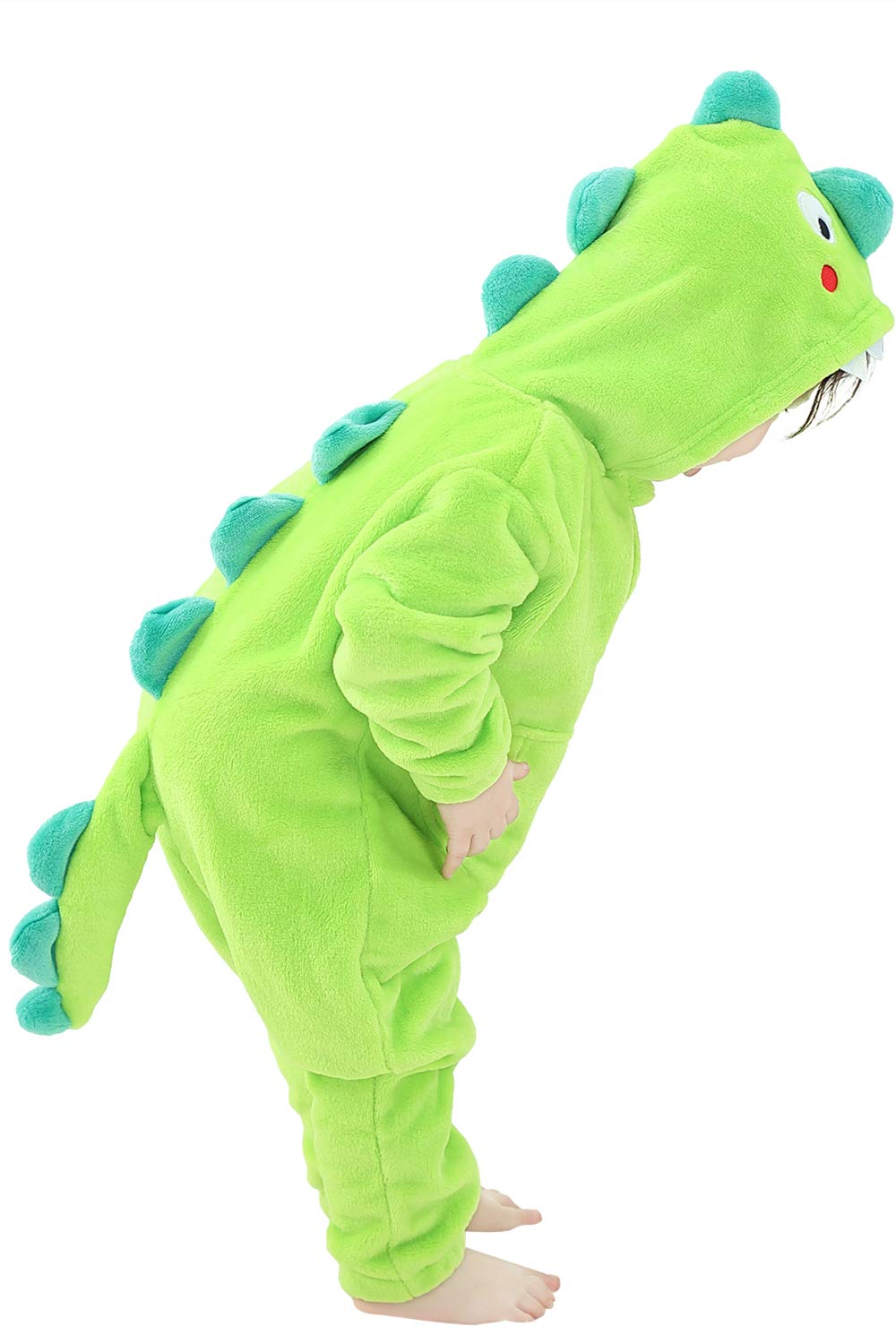 Lolanta Boys Girls Halloween Dinosaur Costume Bodysuit Flannel Toddler One Piece Jumpsuit Kids Gifts (Green, 4-6 Years)