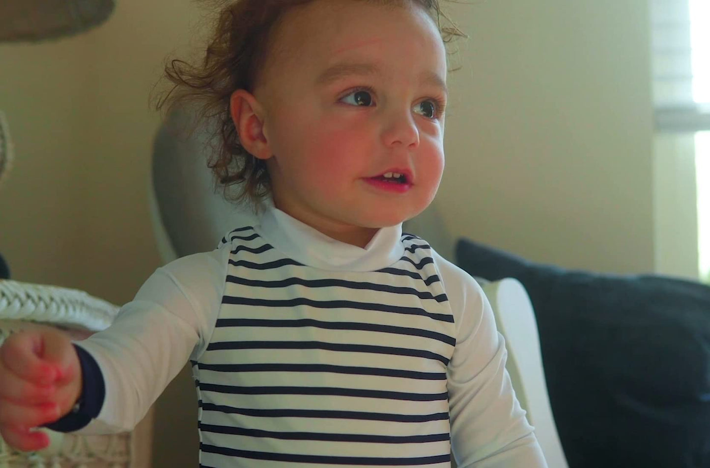 Infant Swimsuit Boy One Piece Rashguard With Hat Upf 50+ Sun Protection ,Blue Stripes,0-3 Months