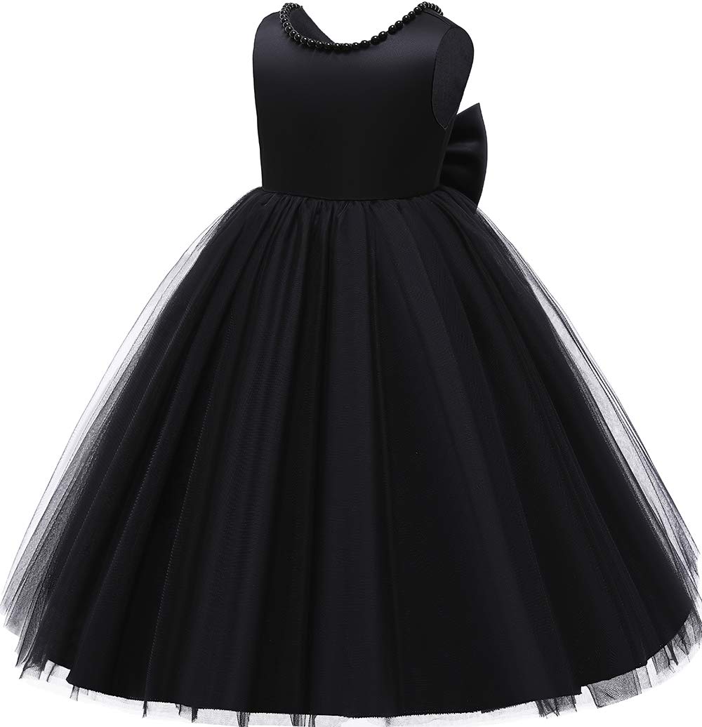 Baby Flower Girl Party Wedding Black Dress, Sleeveless Floor Length Tutu Tulle Dance Birthday Gown 2T
