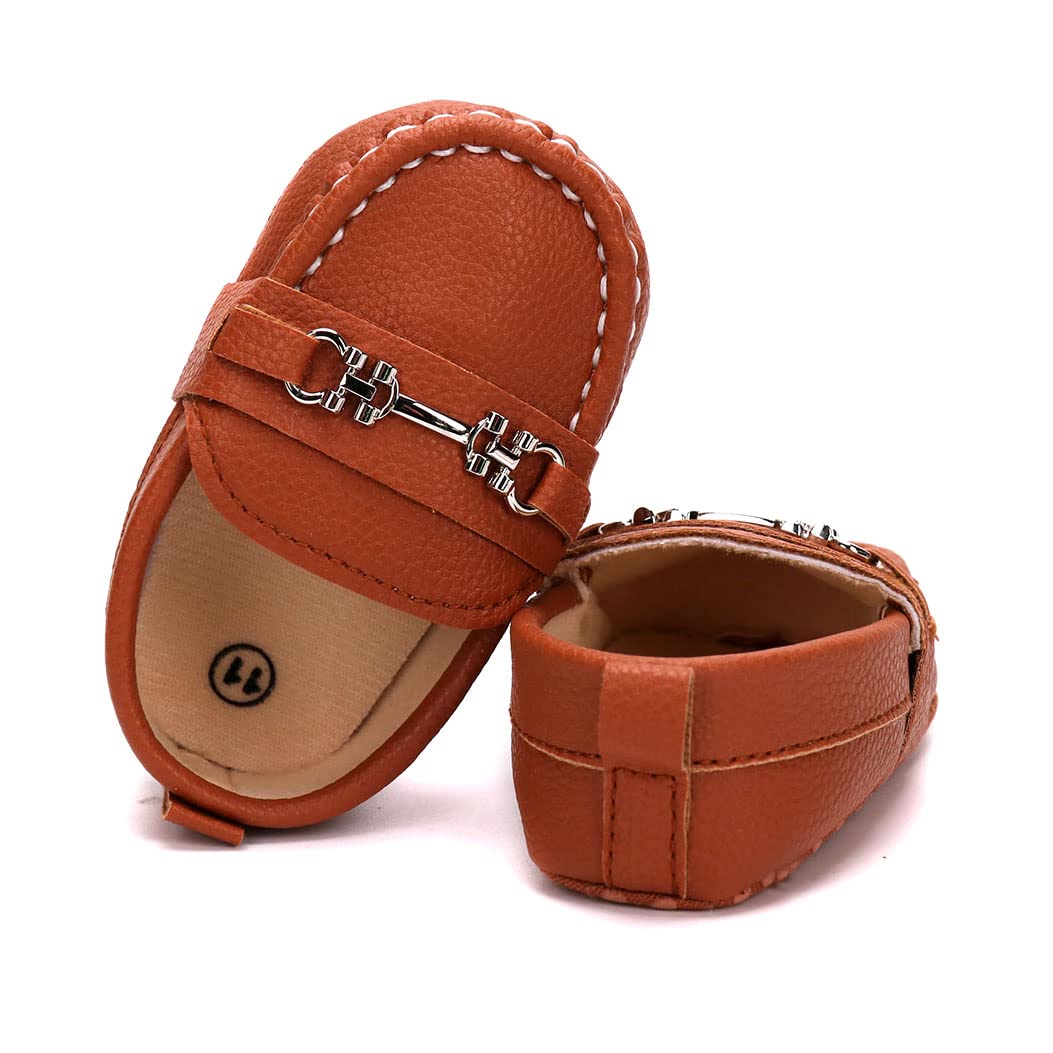 Lonsoen Infant Shoes Boys Loafers Baby Girls Crib Moccasins Classic Synthetic Leather Wedding Dress Shoes,Bay209 Brown 0-6 Month
