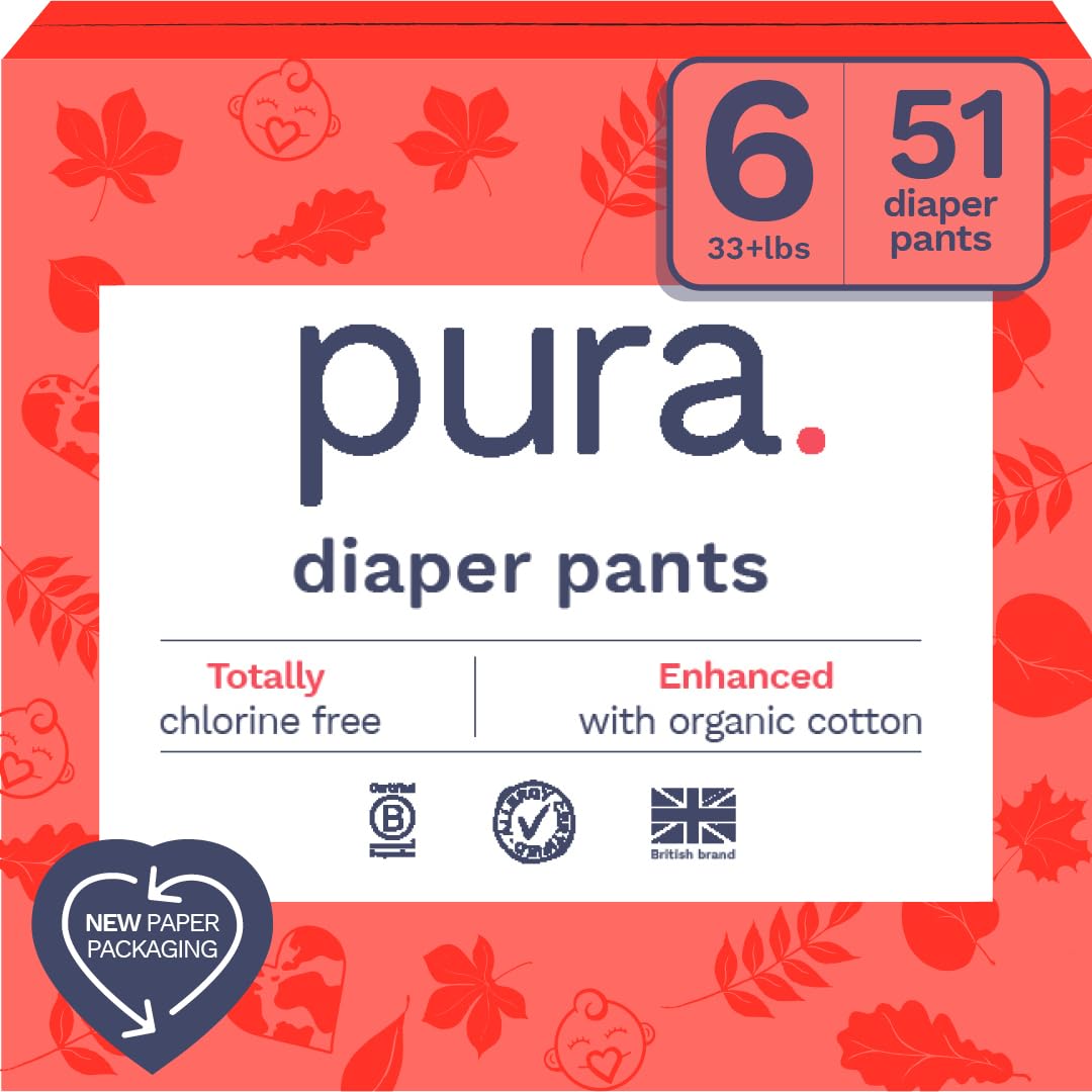 Pura Hypoallergenic Diaper Pants Size 6 (33+ lbs) Overnight, up to 12 Hours Leak Protection, Suitable for Sensitive Skin, Totall