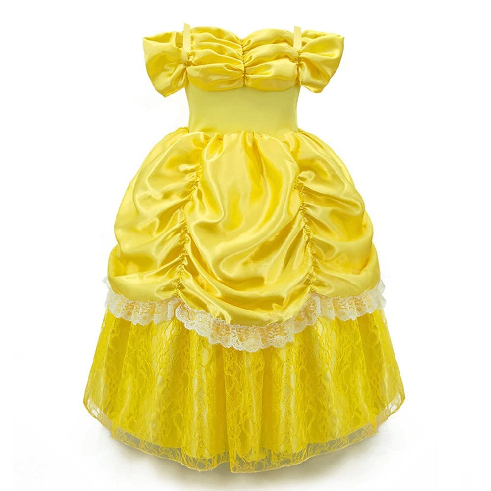 Fmyfwy Girls Belle Princess Rose Dress Beauty And Beast Costume Halloween Christmas Wedding Birthday Gown W/Accessories 3T