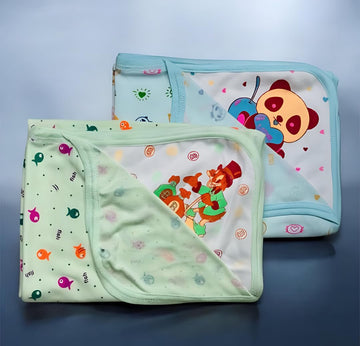 Baby Wrapping Sheet, Soft Cotton Blanket, Cartoon Print, Pack of 2, Newborn Swaddle Wrap