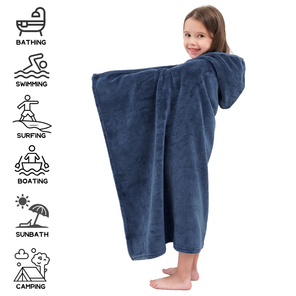 Hiturbo Kids Hooded Fleece Towel: Soft Plush Pool Beach Towel Wrap - 50'X30' Toddler Bath Blanket For Boys Girls 3-12 Years (N