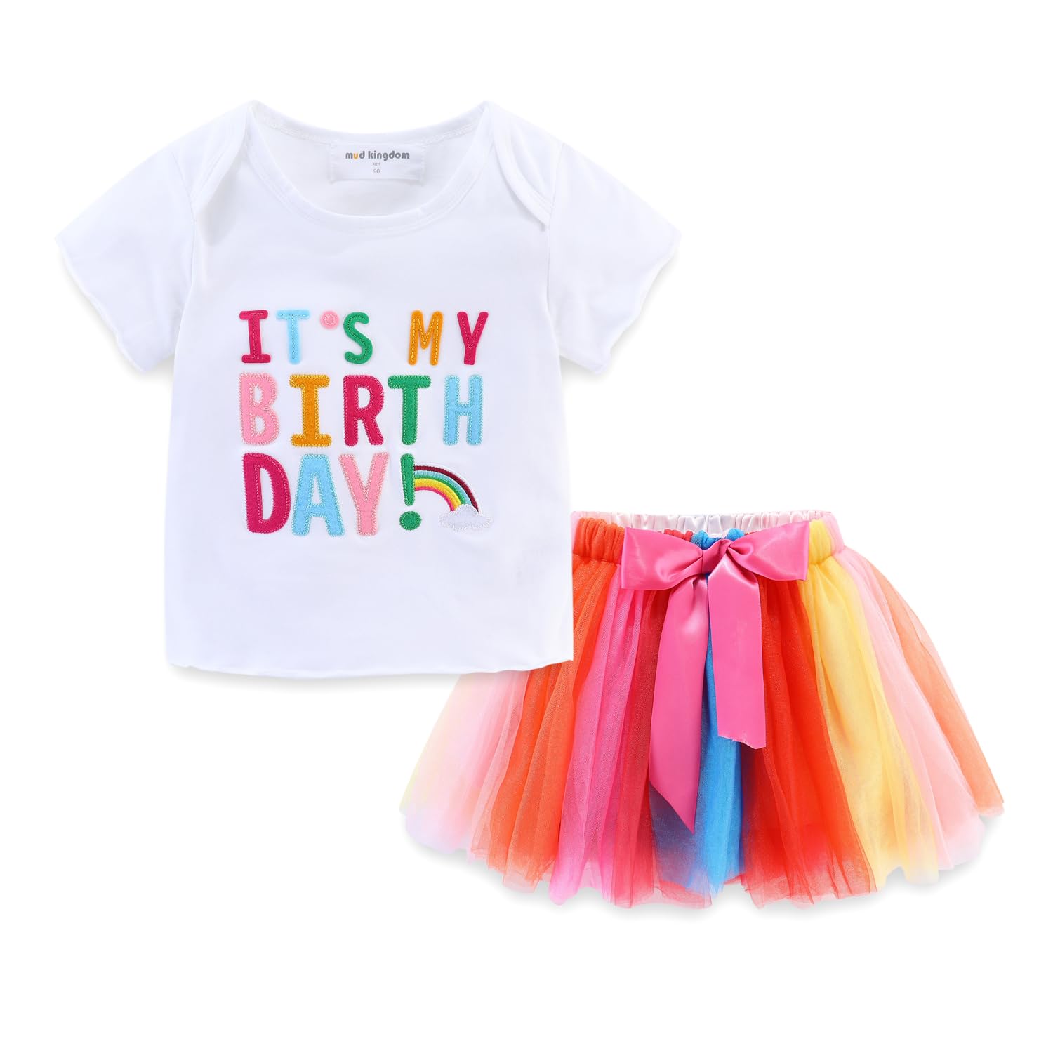 Mud Kingdom Baby Girls Birthday Clothes Set 1 Year Gifts Party T-Shirt And Tulle Skirt Outfit Rainbow 12 Months