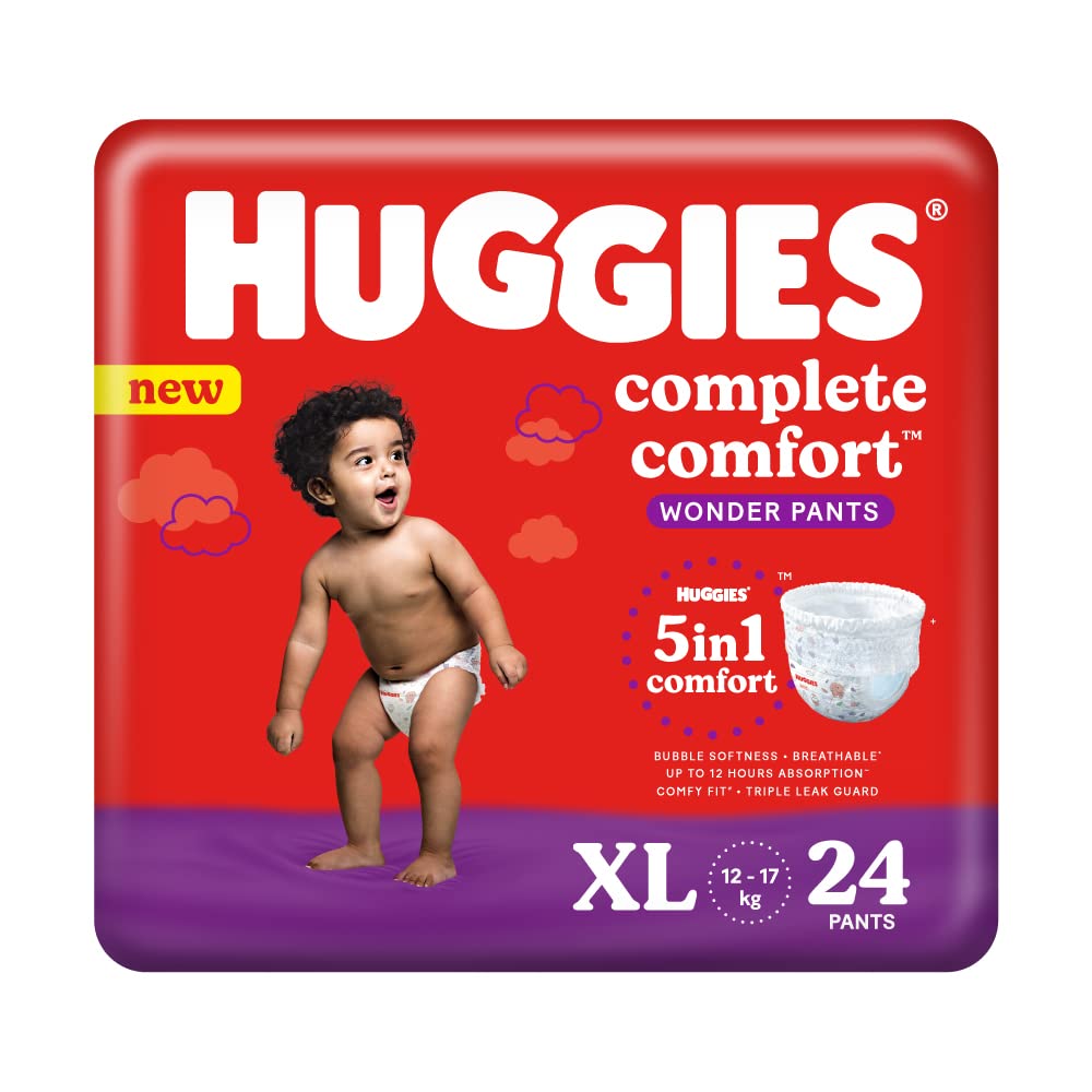 Huggies Complete Comfort Wonder Pants Extra Large (Xl) Size Baby Diaper Pants, 24 Count, With 5 In 1 Comfort