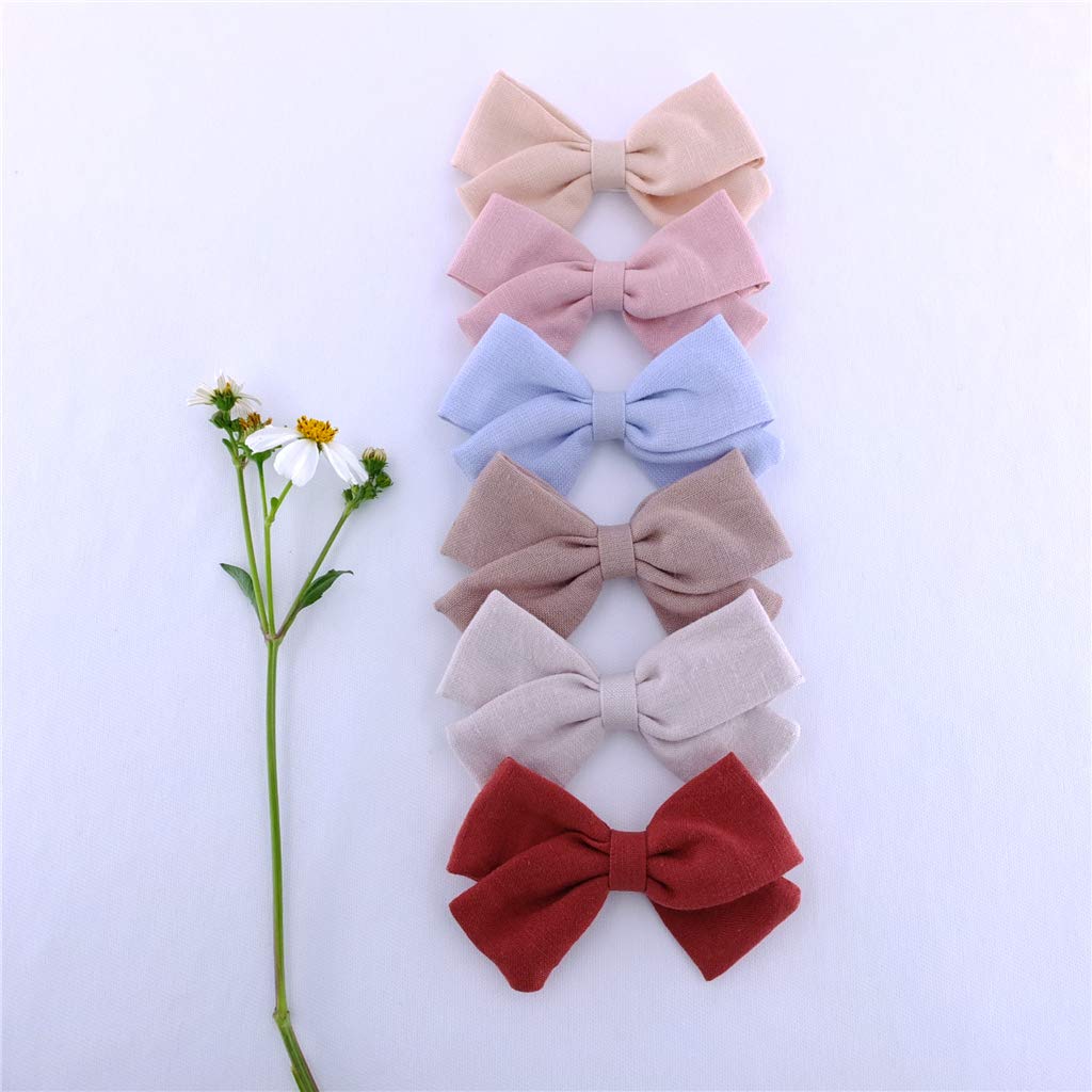 Baby Girls Linen Bow Hair Clips Toddler Infant Fully Lined Clips Little Girls Hair Bow Barrettes White Blue Khaki Accessories Pa