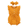 Younger Tree Toddler Baby Girl Ruffled Sleeveless Romper Casual Summer Jumpsuit Cotton Linen Clothes (Button-Yellow, 18-24 Month