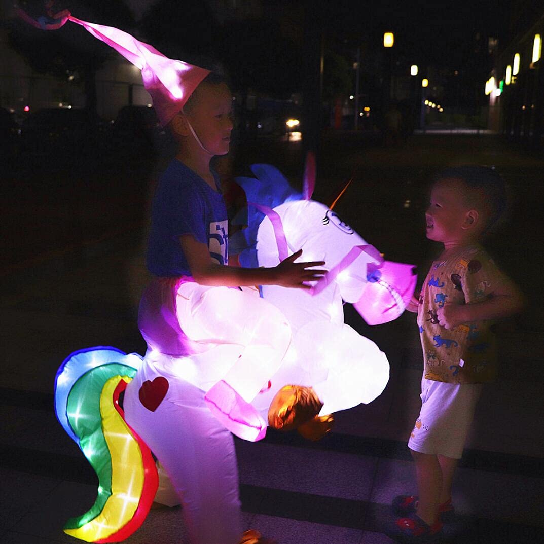 Bddedd Kids Inflatable Unicorn Costume, Riding Unicorn Air Blow-Up Deluxe With Led Light For Halloween Party Unicorn Xs