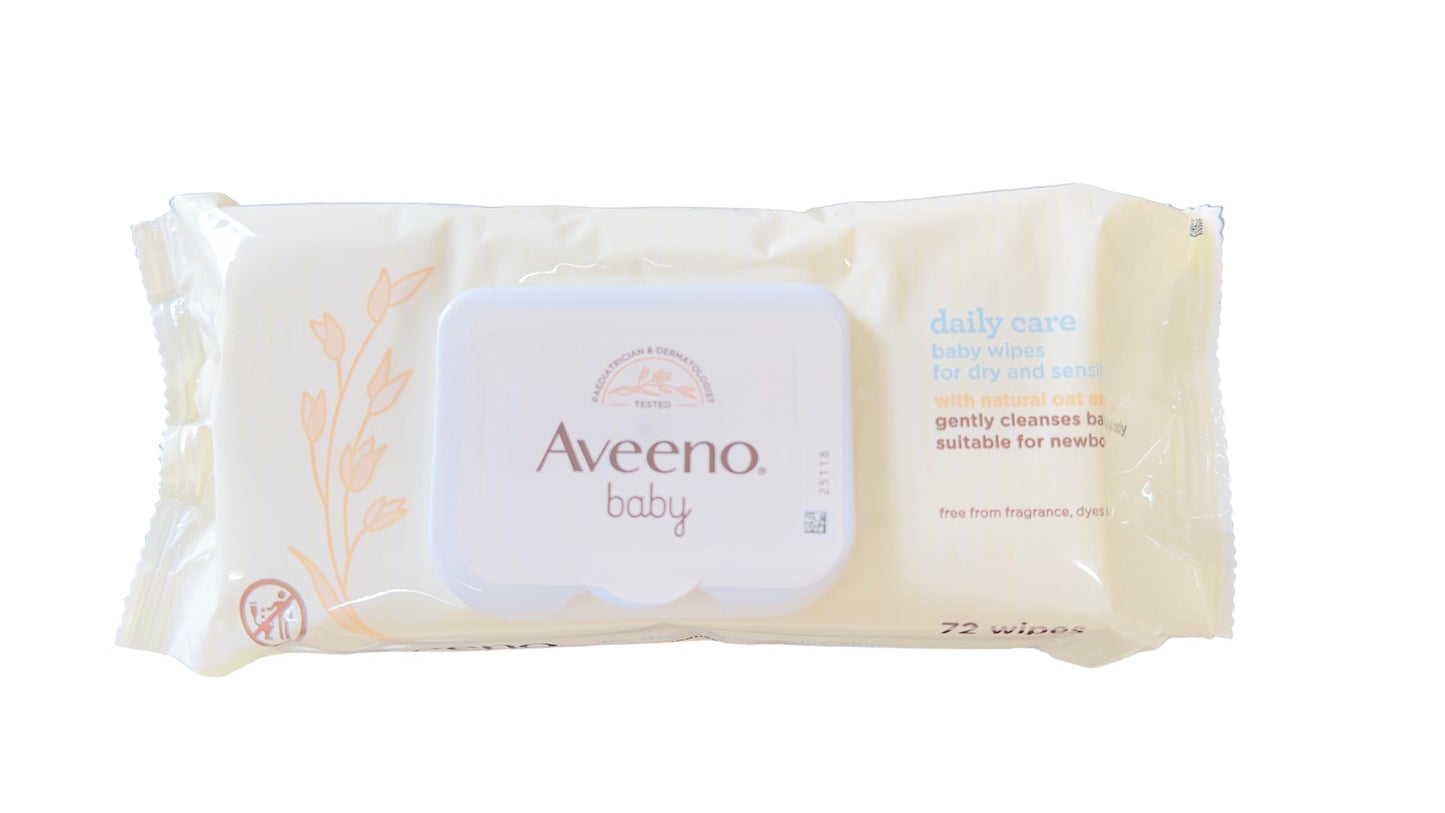 Aveeno Baby Daily Care Wipes - Cleanse Gently And Efficiently - Baby Wipes - Baby Essentials - 72 Wipes, Lid On Each Pack, Pack