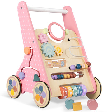 Wooden Baby Walker with Wheels, Baby Push Walkers for Girls 6-12 Months, Push Toys 1 Year Old Girl Small Size