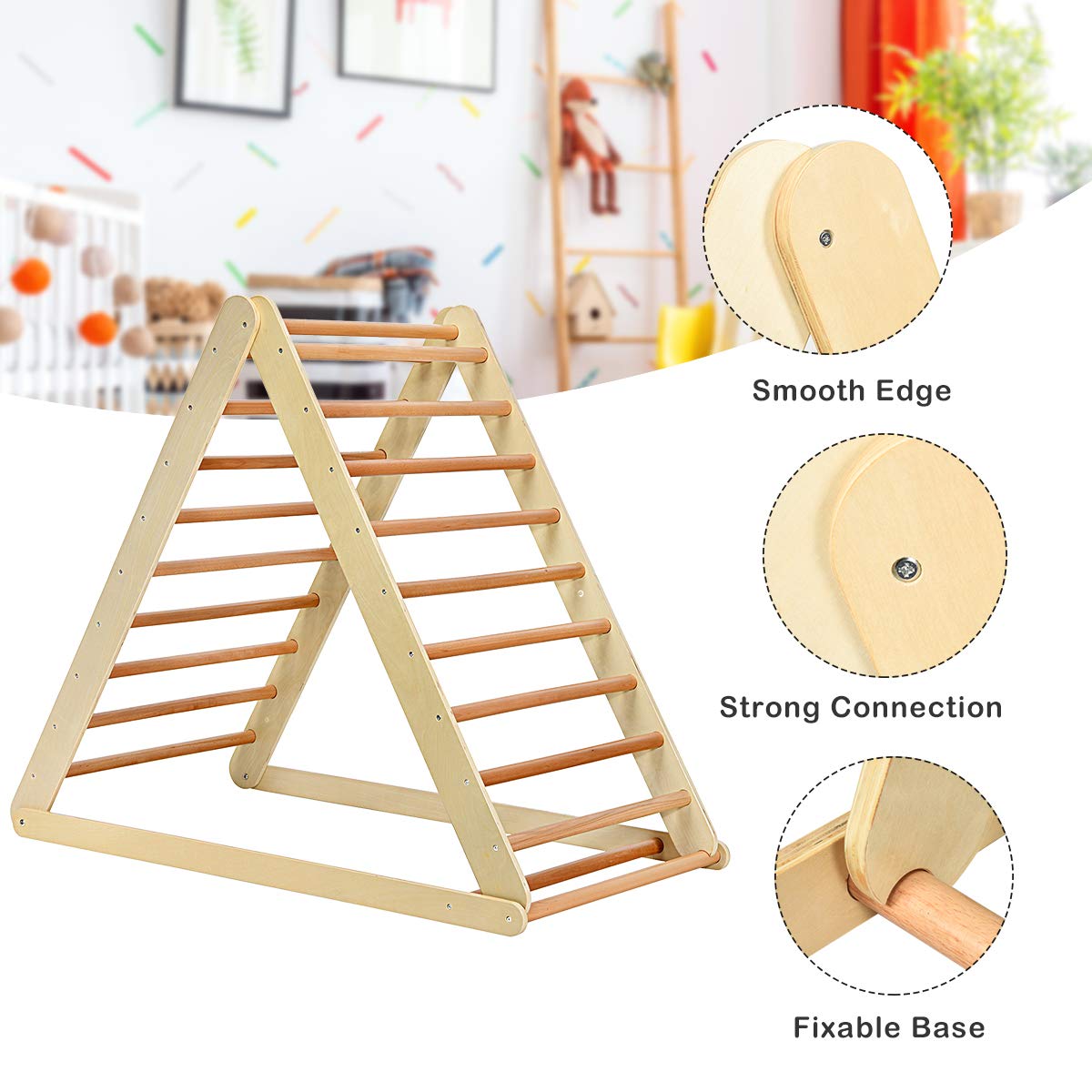 Costzon Foldable Climbing Toys For Toddlers, 3 In 1 Montessori Wooden Triangle Climber For Sliding & Climbing, Kids Indoor Climb