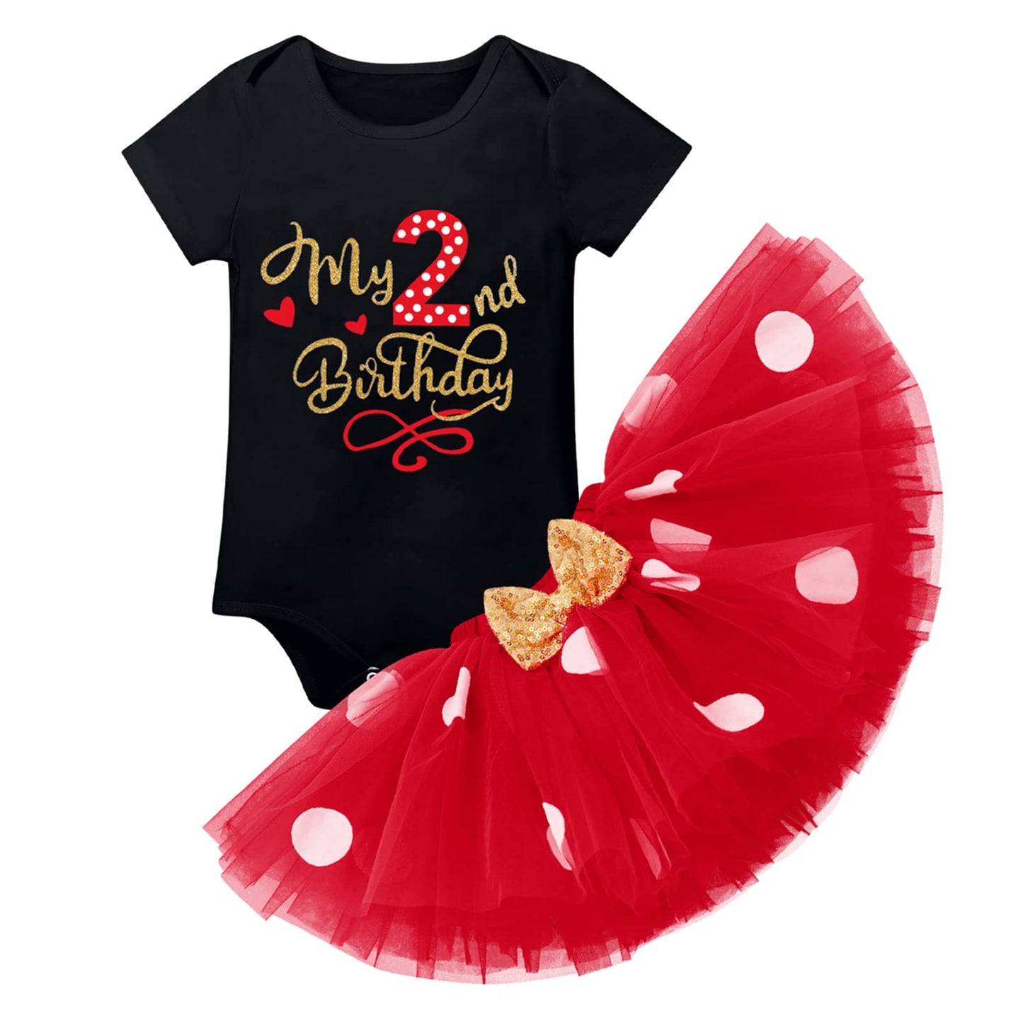 Ibtom Castle Kids Birthday Party Summer Clothing For Newborn Polka Dots Top+Sequins Skirt+3D Ear Princess Father 'S Day Mother '