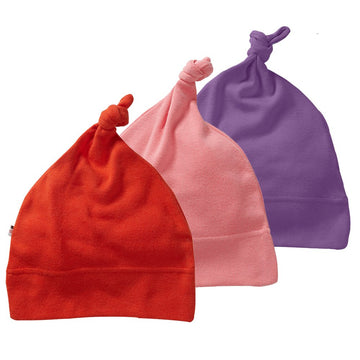 Babysoy Eco Essential 3-Piece Single Knot Beanie/Hat Set (0-6 Months, Pink)