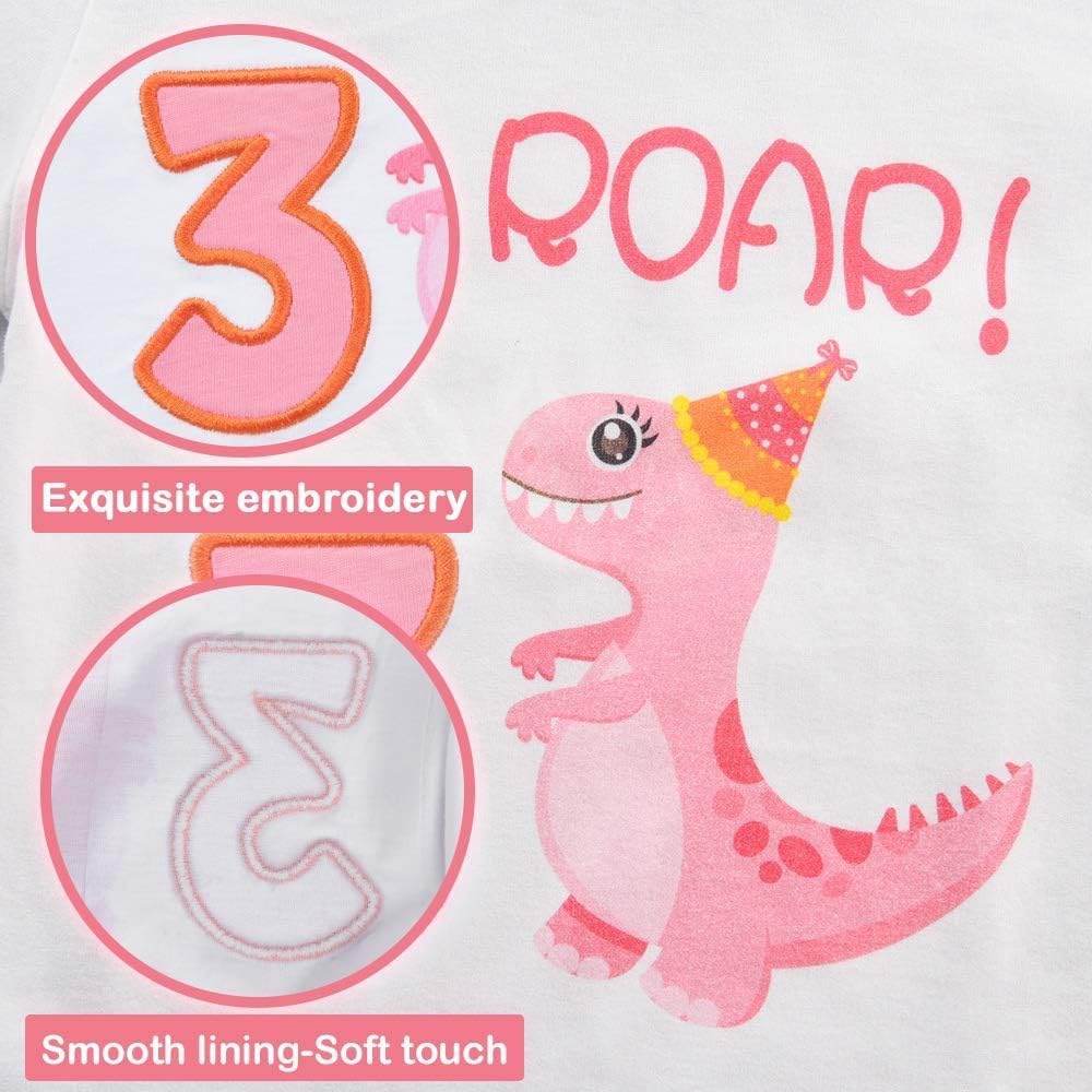 Amztm 3Rd Birthday Girl T-Shirt Dinosaur Party B-Day Themed Tee Gift For Toddler (Us, Age, 4 Years, White)
