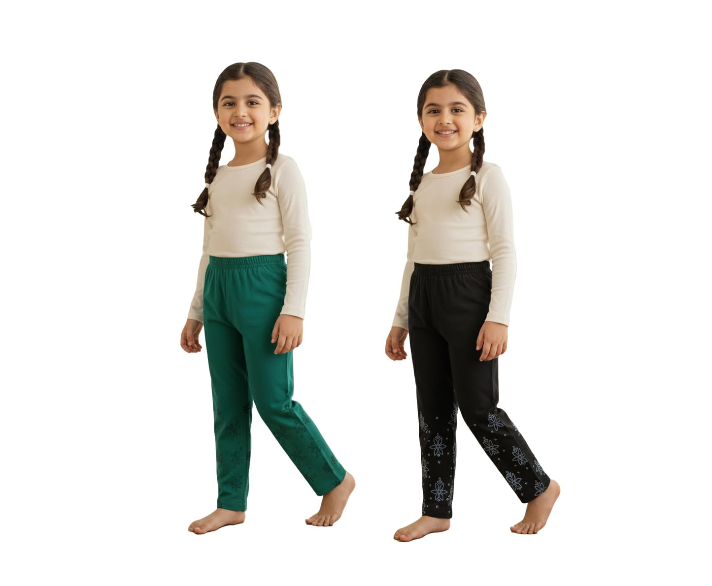 indi weaves Pack of 2 Girls Cotton Printed Pyjama Set, Soft Breathable Fabric, Elastic Waist Nightwear, Comfortable Kids Sleepwe