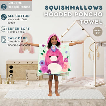 Franco Squishmallows Kids Beach/Pool/Bath/Camping Hooded Towel Poncho 24' X 22', Absorbent Cotton Cover Up, (Official Licensed