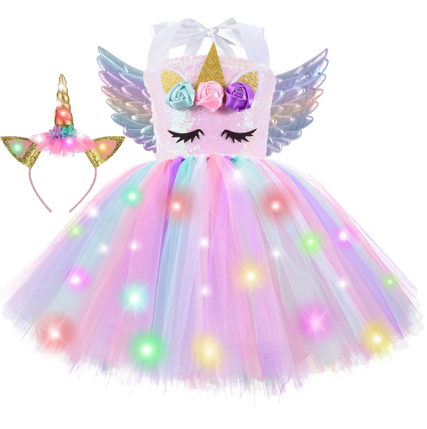 Led Lighted Up Unicorn Costumes For Girls Birthday Decorations Halloween Christmas Party Outfit Sequin Princess Tutu Dress 7 8 Y