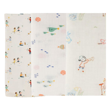 DULAAR Organic Muslin Swaddle (Set of 3) (Playground Adventures + Scuba Life + Storybook Walk)