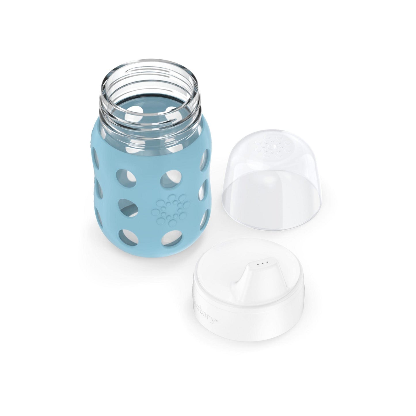 Lifefactory 8-Ounce Wide Neck Glass Baby Bottle With Protective Silicone Sleeve And Hard Sippy Spout, Denim (Lg2221Wde4)