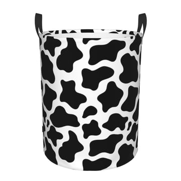 Pevtufa Cow Print Black White Foldable Laundry Basket Organizer,Fabric Clothes Toy Storage Basket Nursery Hamper Storage Bin For